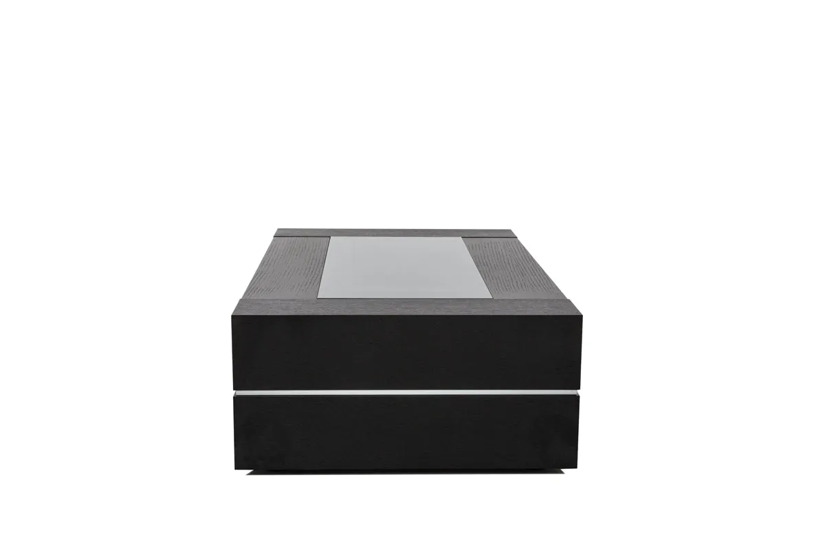 14" Black Oak Veneer And Glass Coffee Table