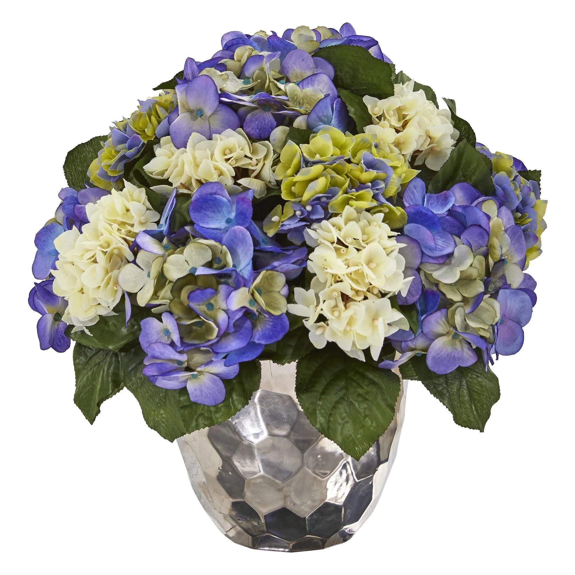 15” Hydrangea Artificial Arrangement in Silver Vase