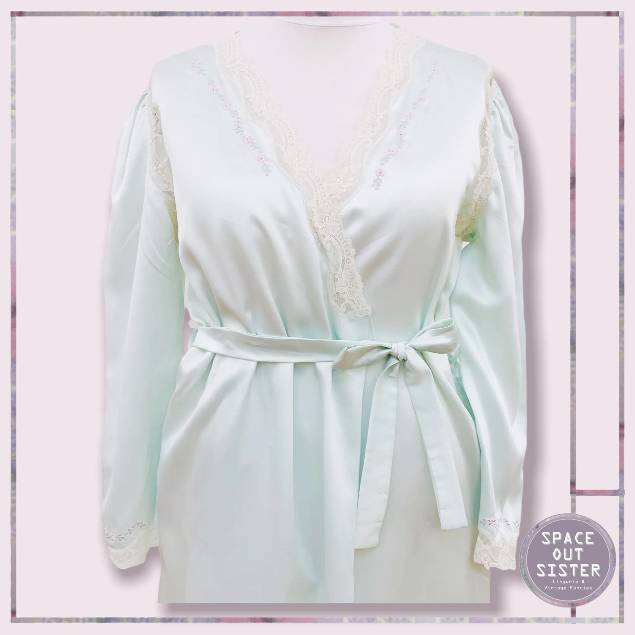 1980s Vintage Blush Green Robe