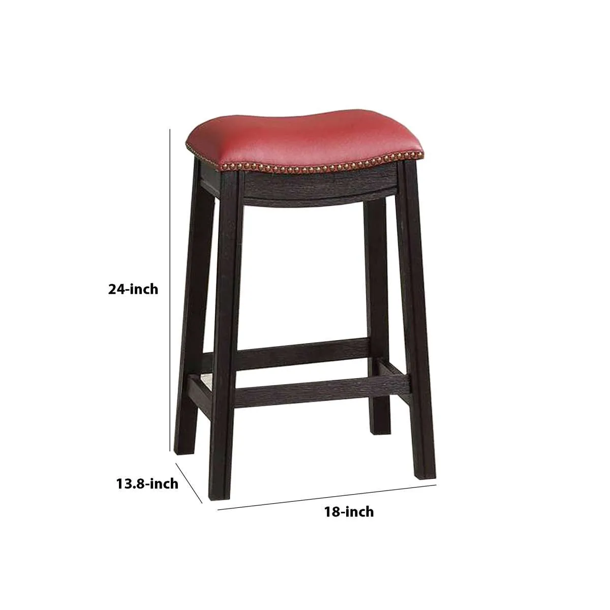24 Inch Padded Counter Stool With Nailhead Trim, Set Of 2, Brown And Red By Benzara