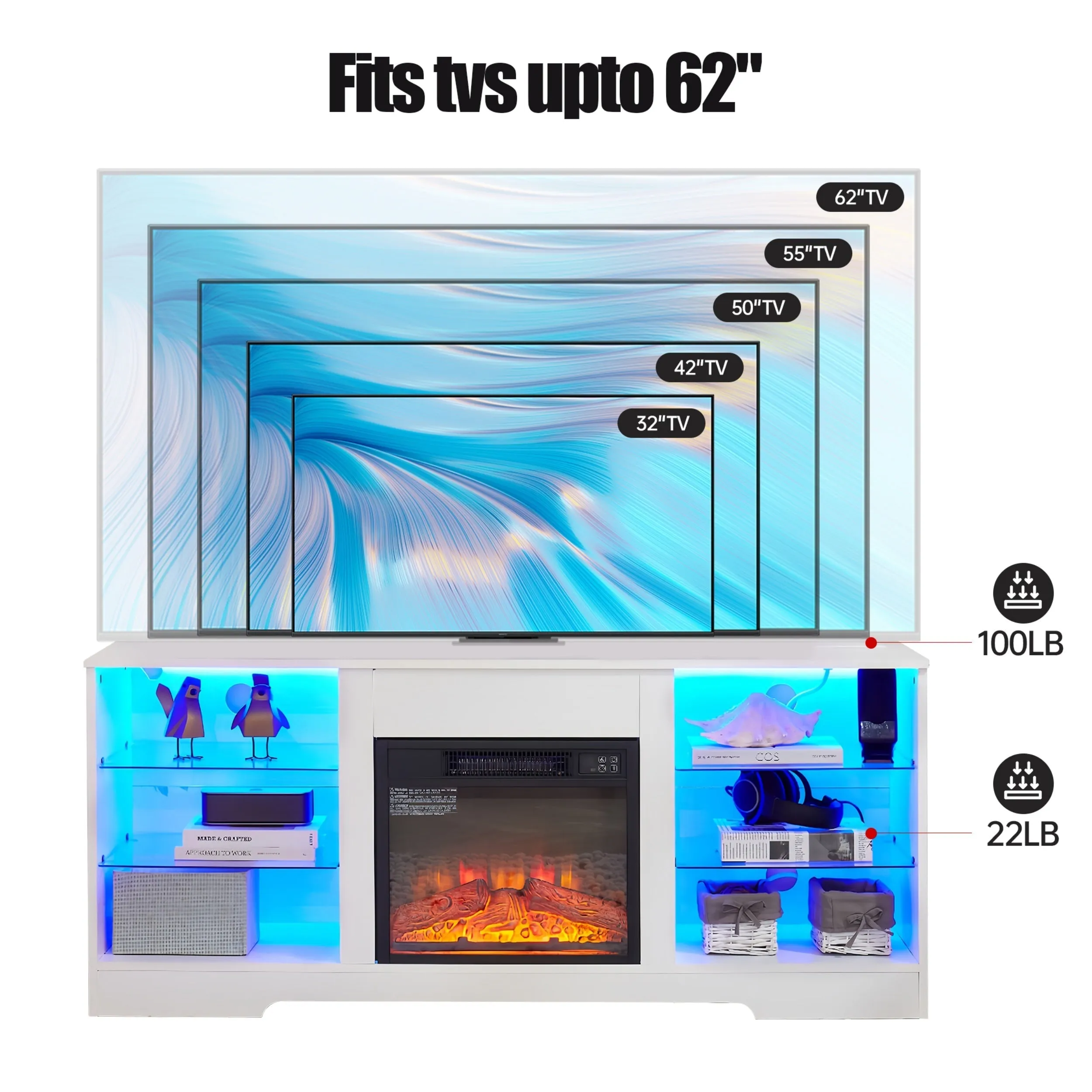 3D Fireplace TV Stand with LED Lights