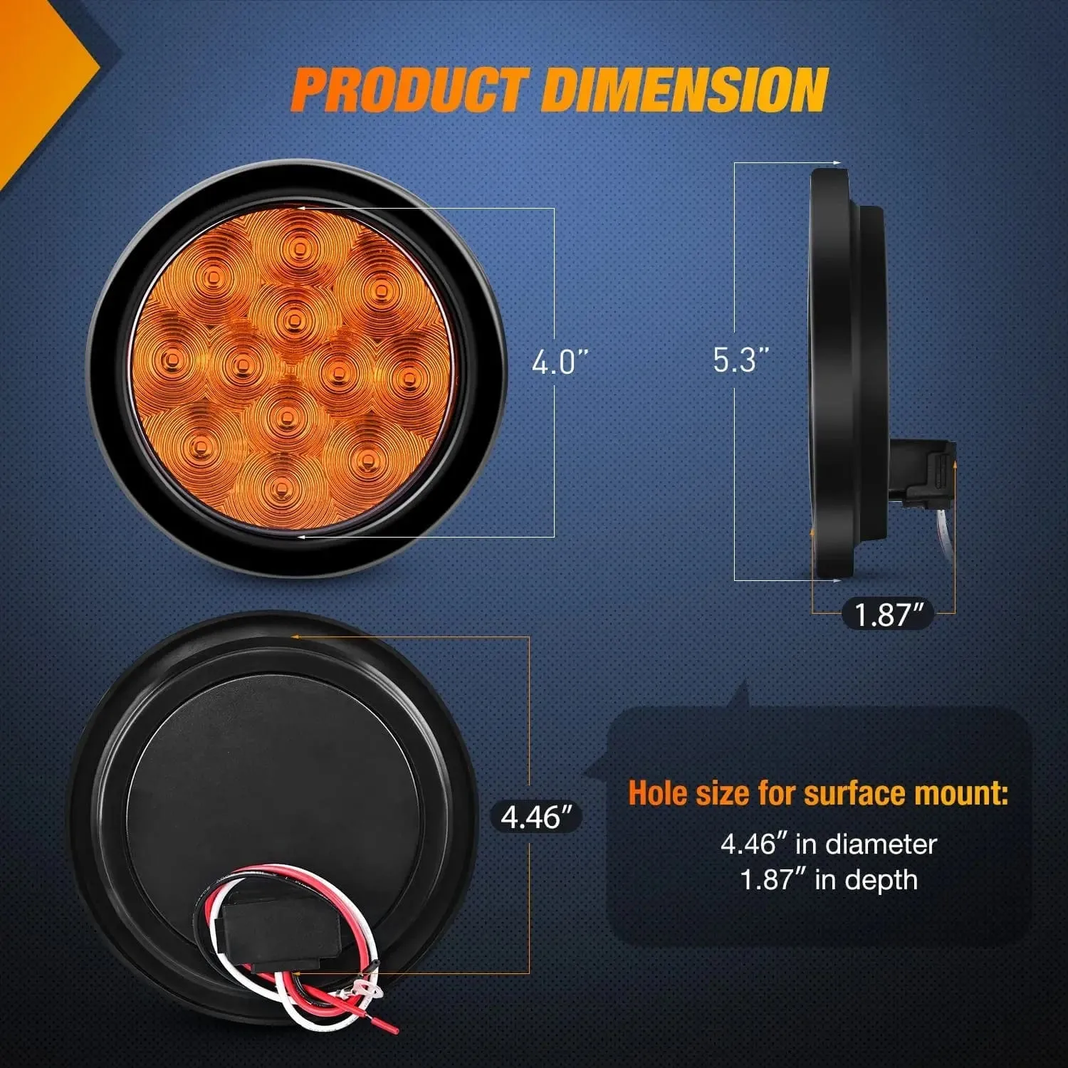4 Inch Amber Round 12Leds Tail Light (Pair)