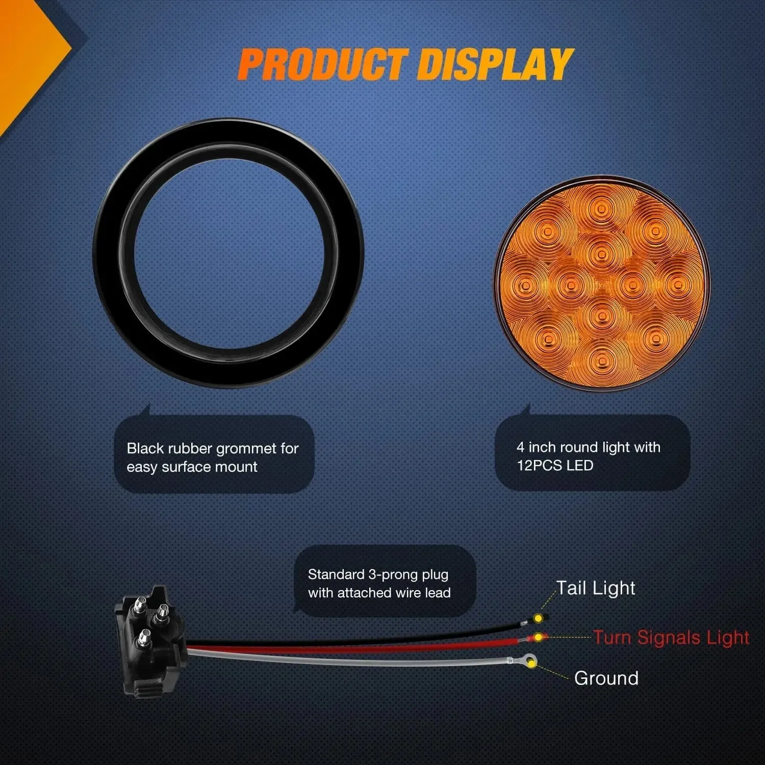 4 Inch Amber Round 12Leds Tail Light (Pair)