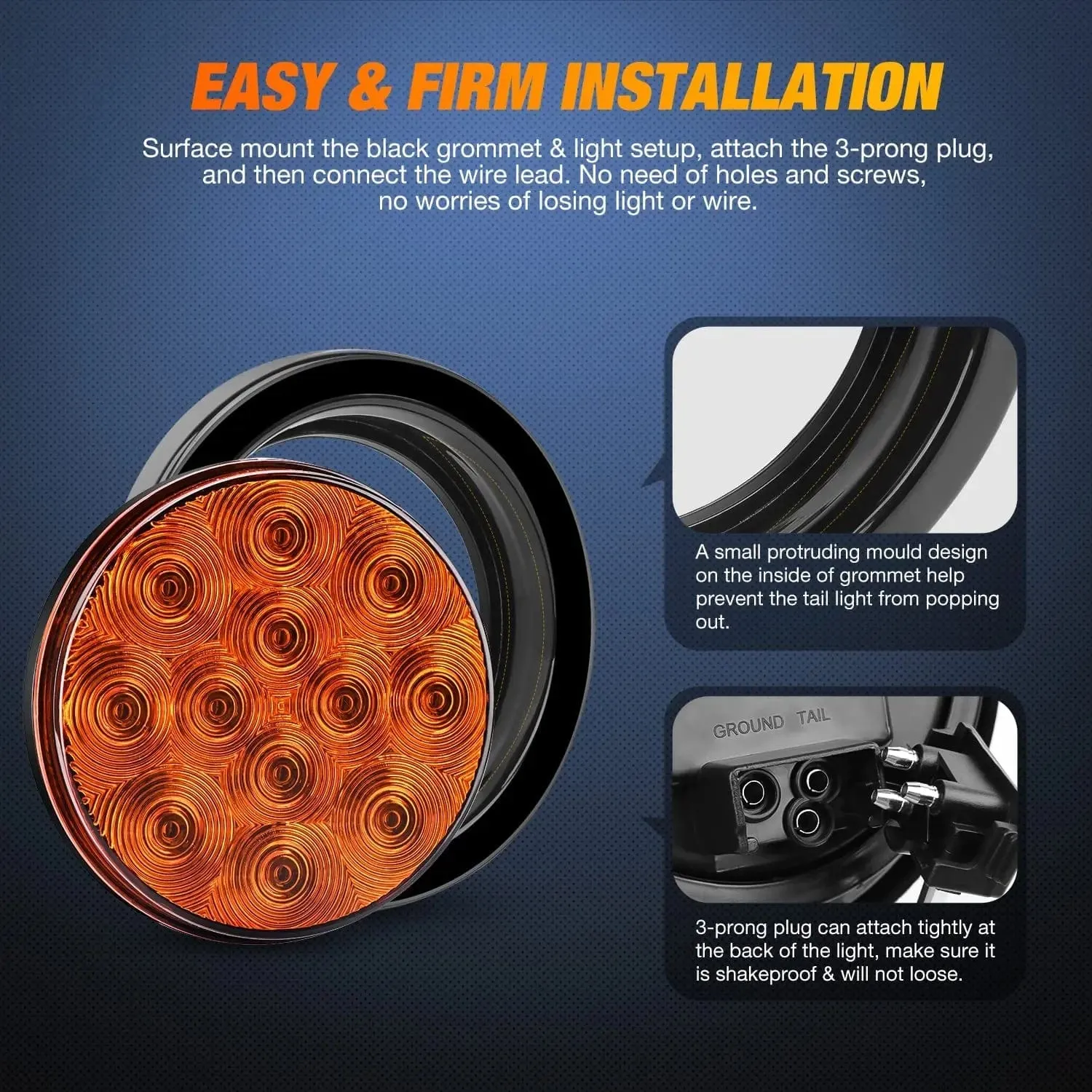 4 Inch Amber Round 12Leds Tail Light (Pair)