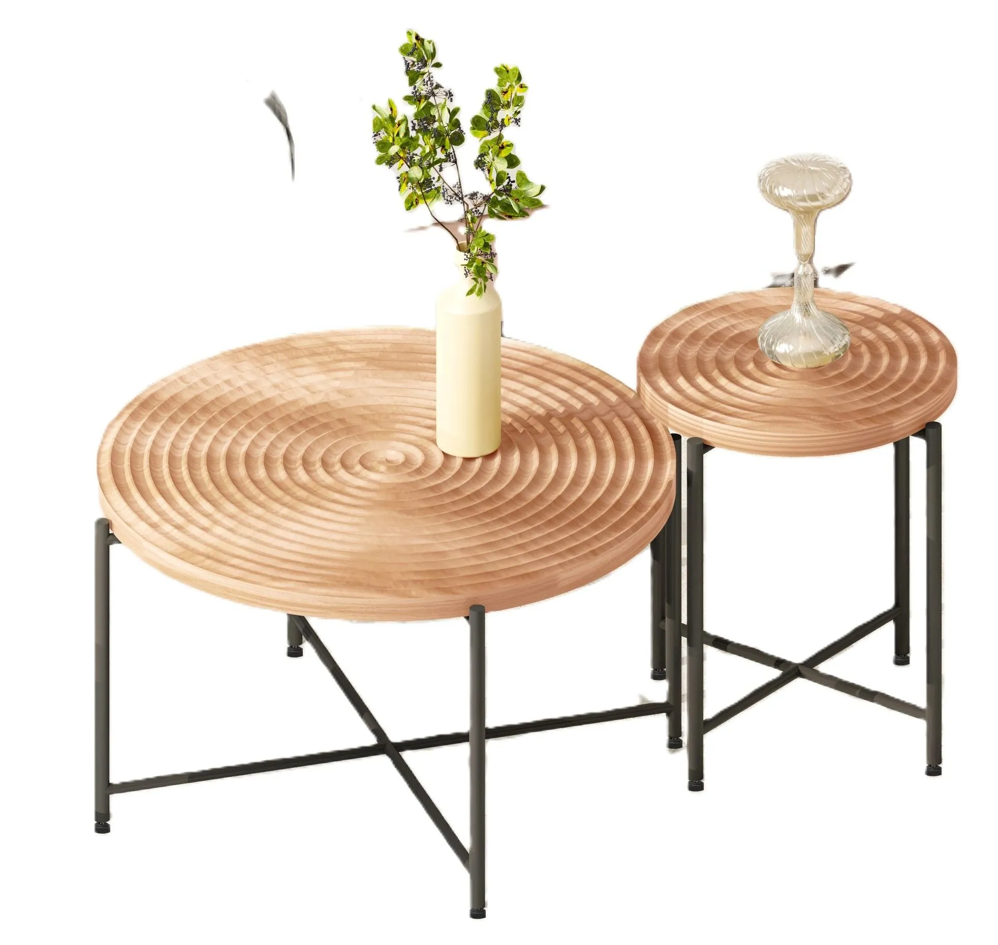 Coffee And End Table Set Waterproof Cover, Distressed Cylindrical Design, Legs Classic Rustic Charm (Set of 2) by Couch.com