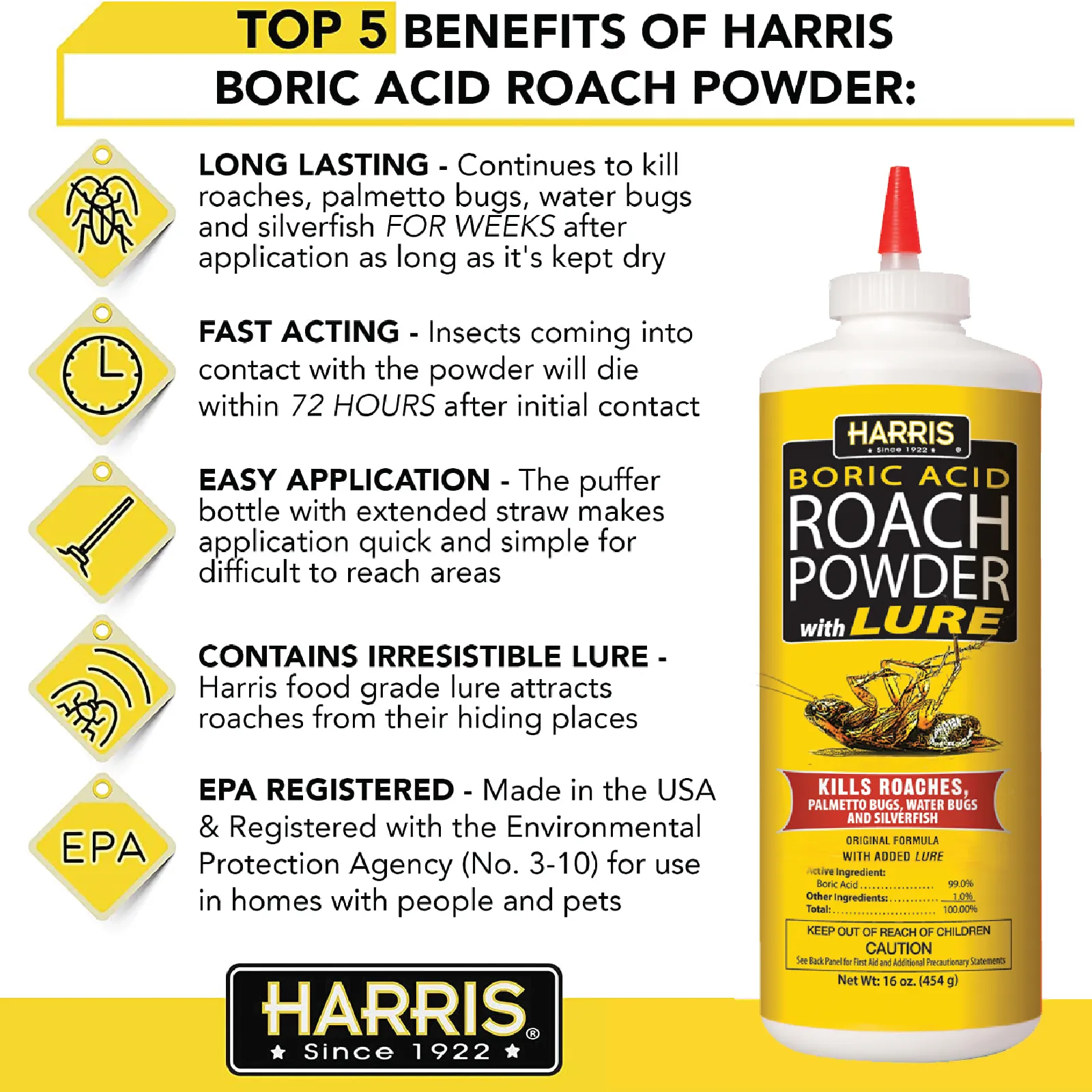 Harris Boric Acid Roach Powder with Lure (2-Pack)