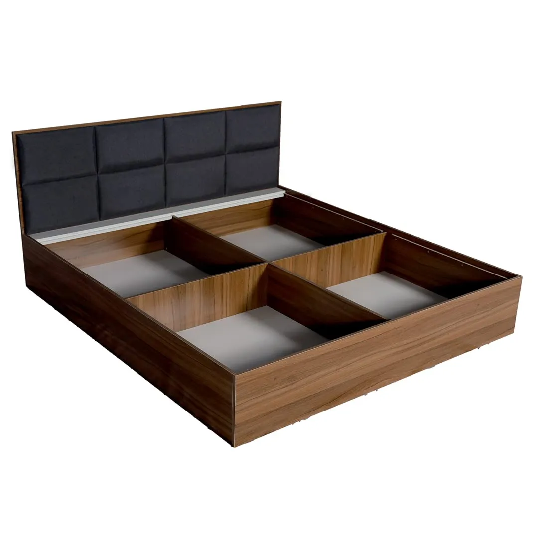 HEKAMI interiors King Size Bed with Box Storage (Upholstered Charcoal Gray Fabric, Matte,Engineered Wood)