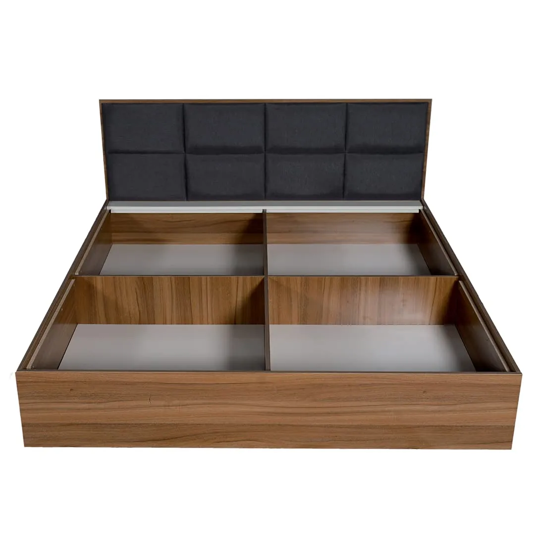 HEKAMI interiors King Size Bed with Box Storage (Upholstered Charcoal Gray Fabric, Matte,Engineered Wood)