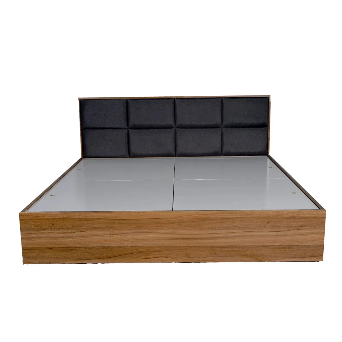 HEKAMI interiors King Size Bed with Box Storage (Upholstered Charcoal Gray Fabric, Matte,Engineered Wood)
