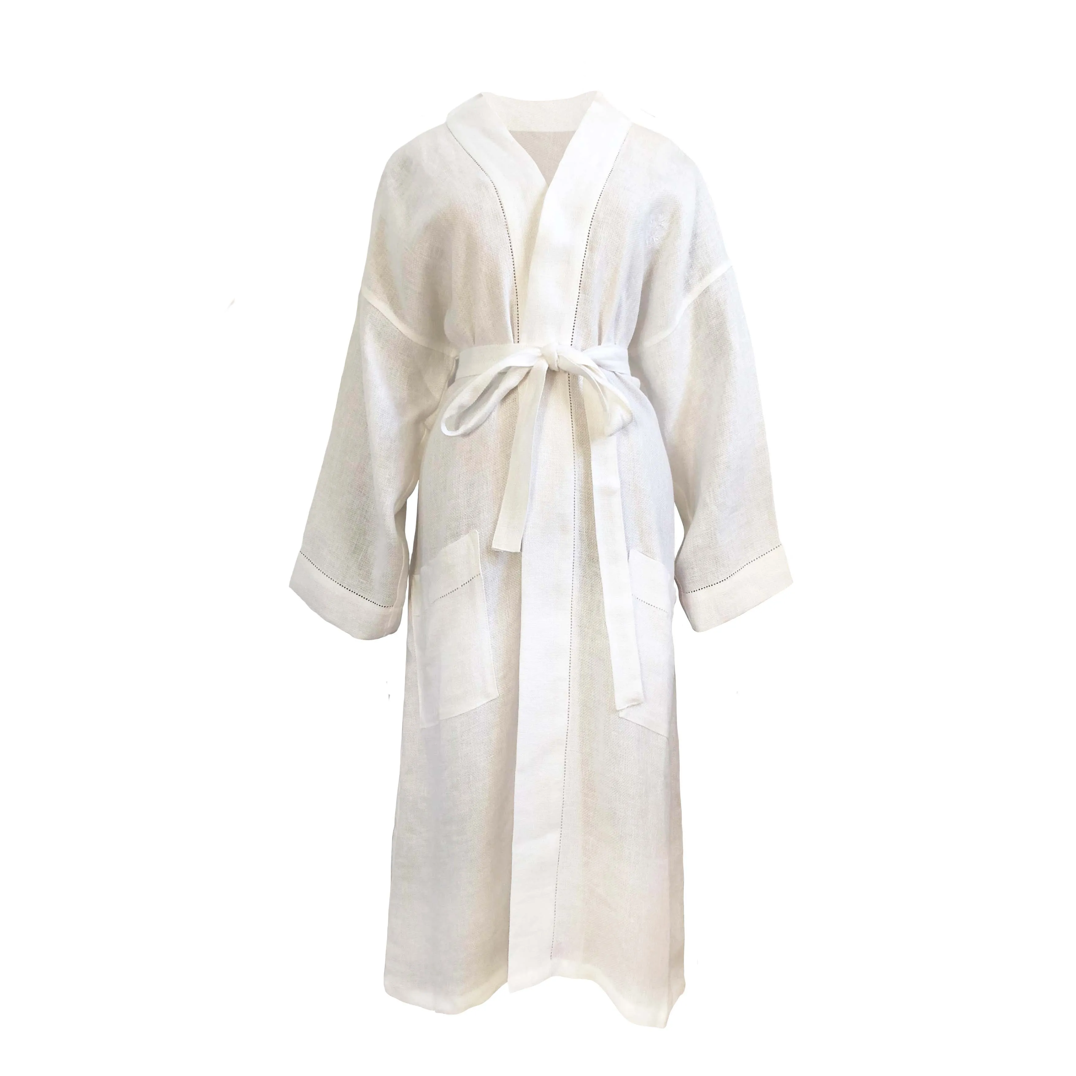 Linen Robe with Thyme Sprig embroidery