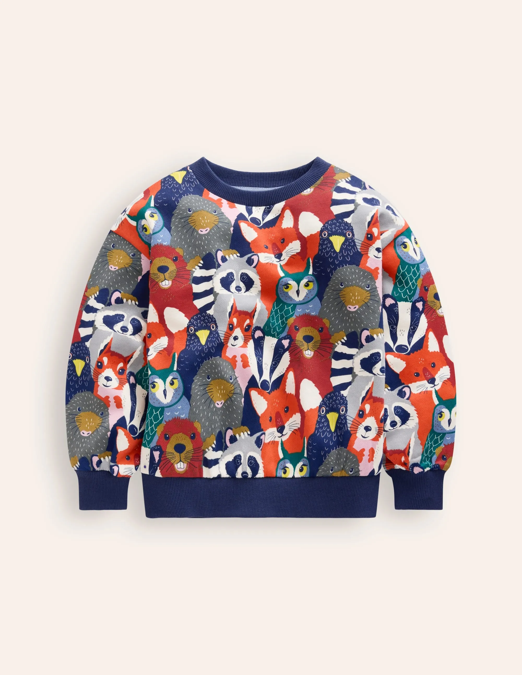 Printed Sweatshirt-Multi Animal Faces
