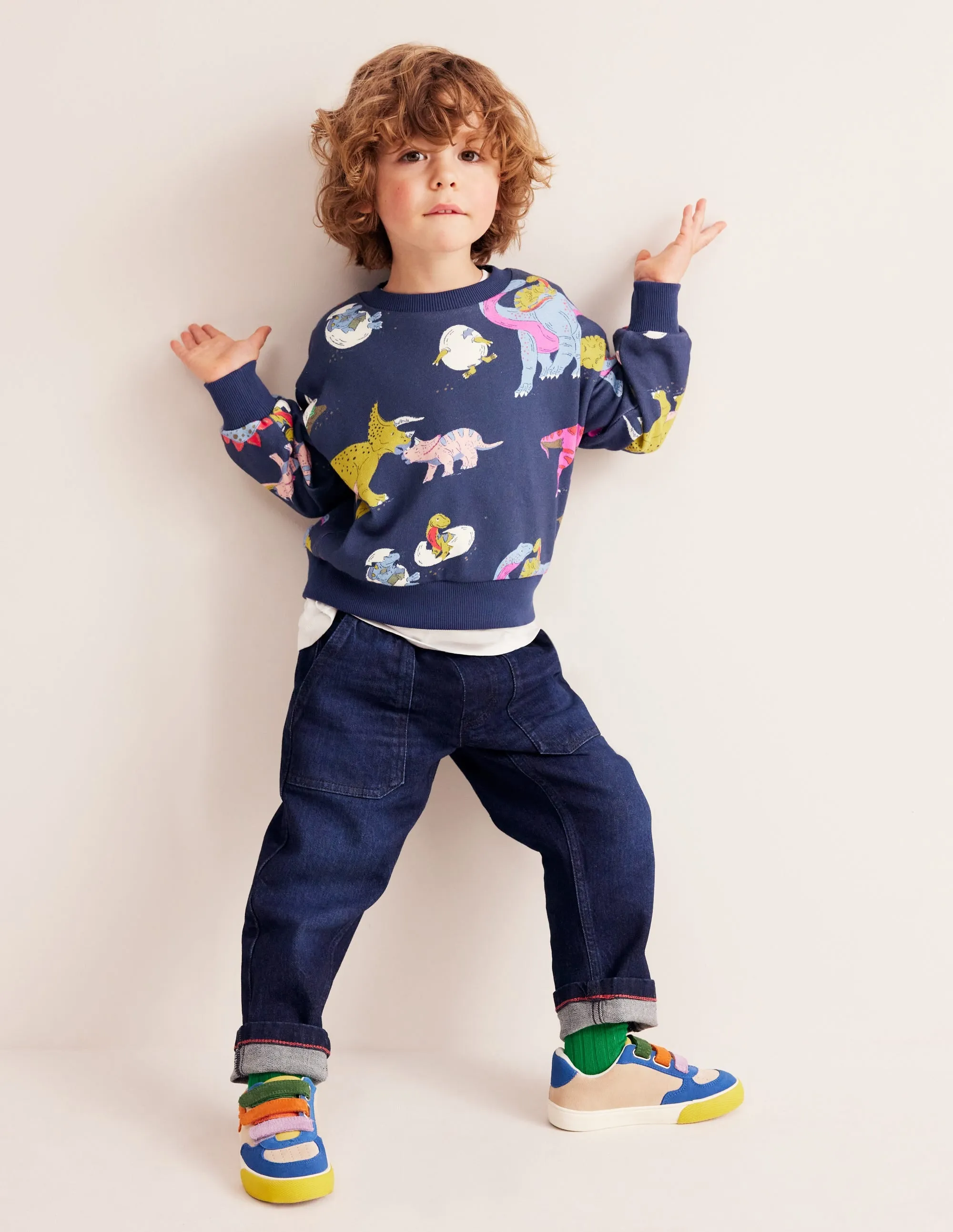 Printed Sweatshirt-Multi Dino Family