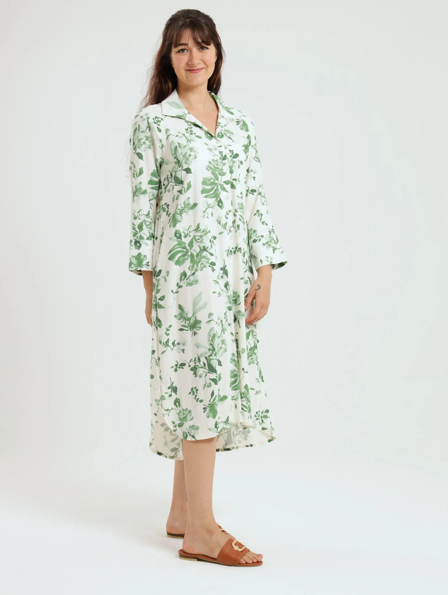 River Indigo Dress- Green Floral