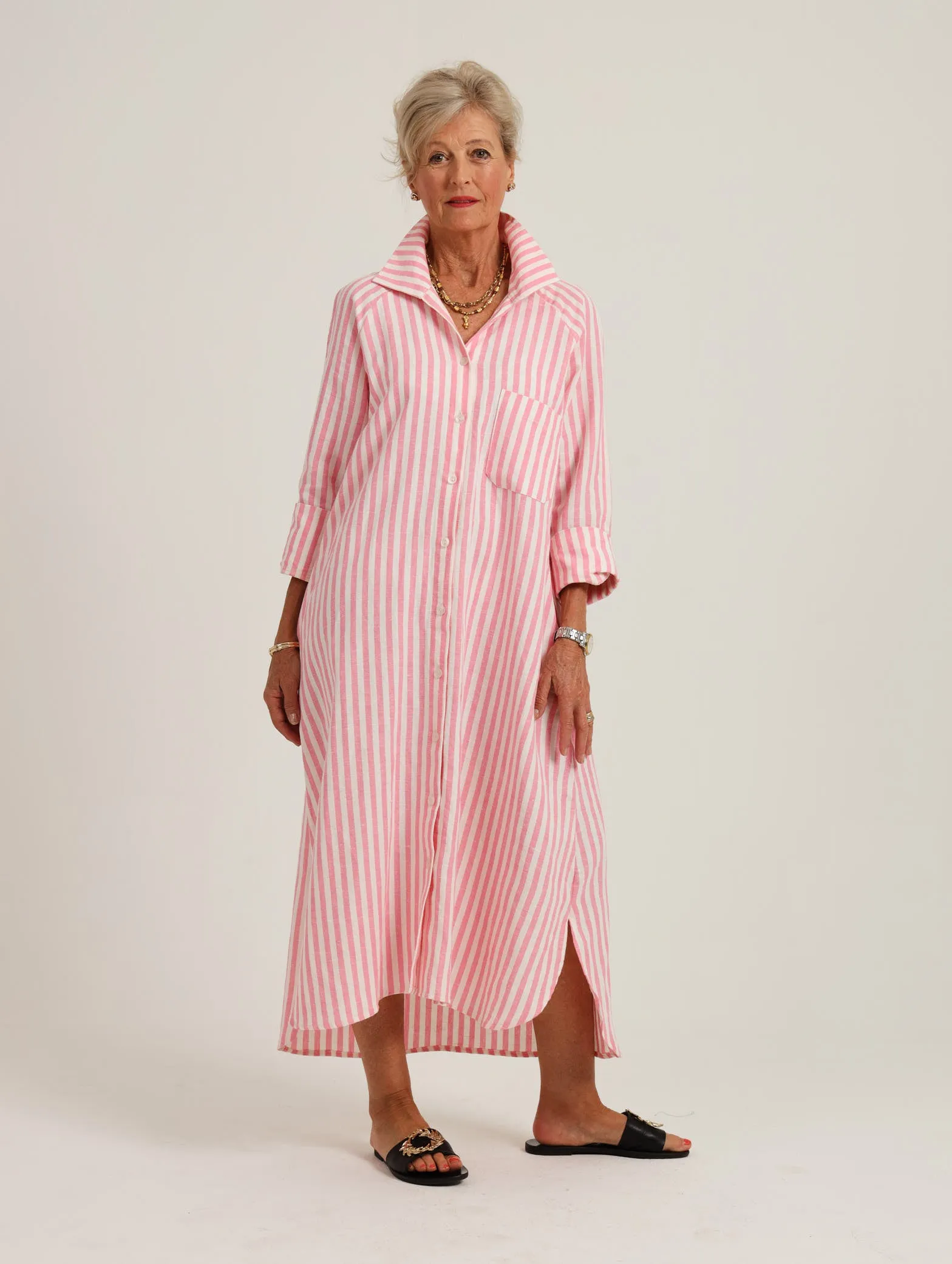 River Indigo Dress- Pink Stripe
