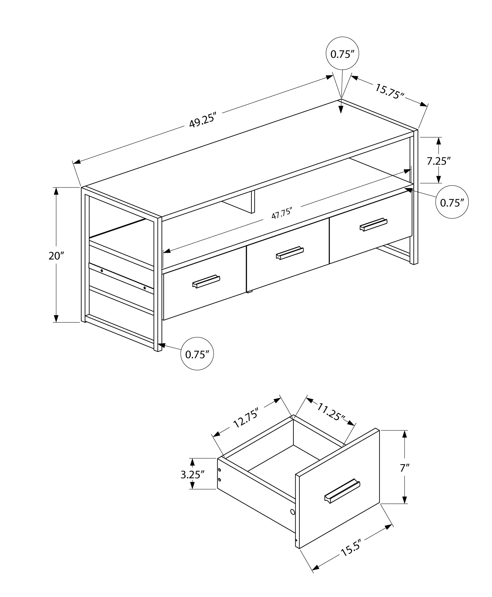 Tv Stand - 48"L / White / Black Metal