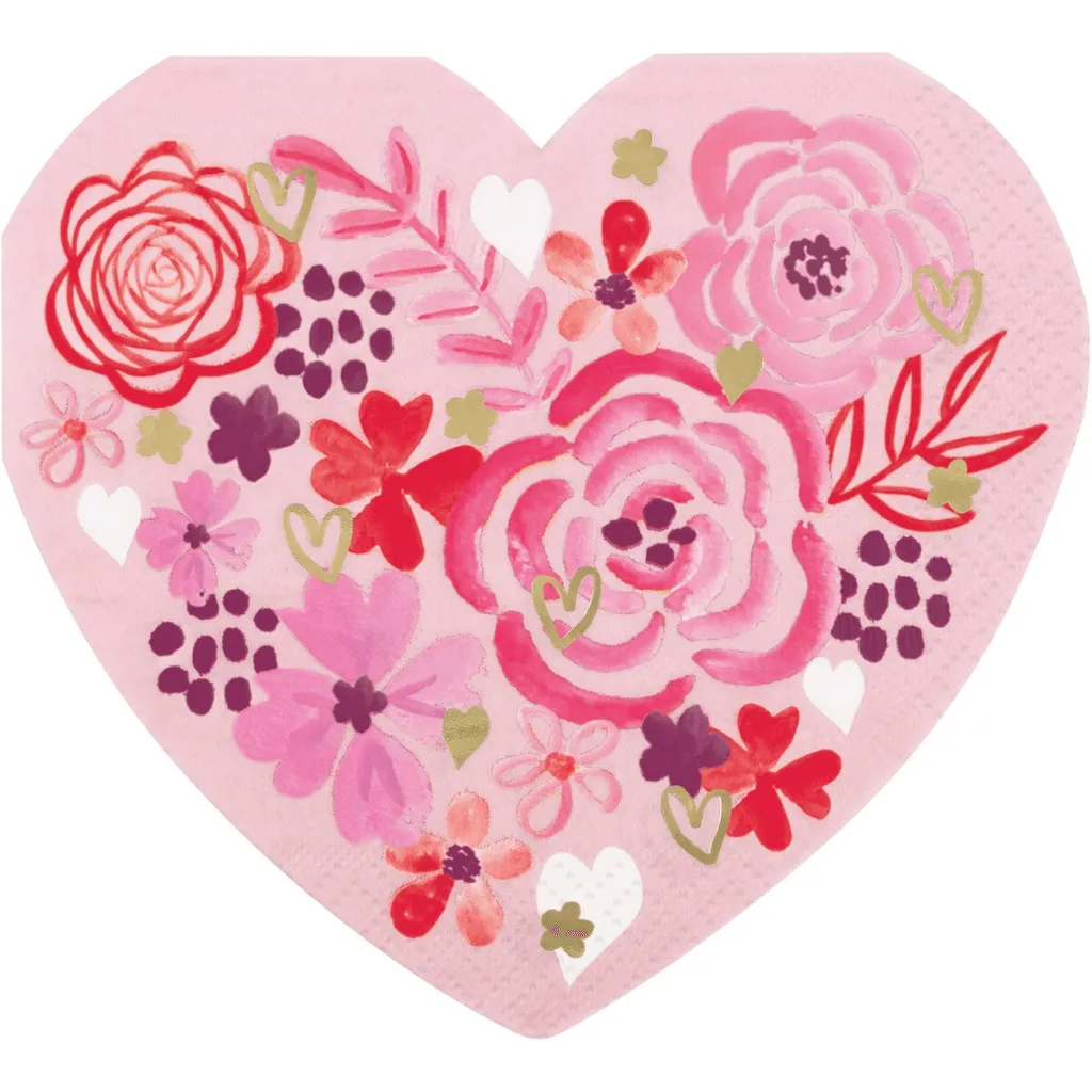 Valentine's Foil-Stamped Heart Shaped Lunch Napkins